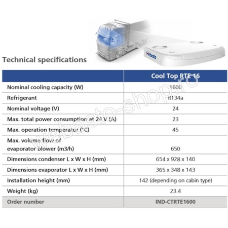 A/C Cool Top RTE16 Universal - With KIT & Remote Control